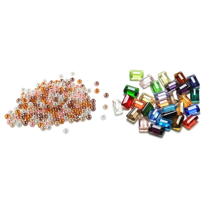 

2 Set 5MM Bright Pears Spacer Loose Beads With Crystal Glass Beads Rectangular Flat Beads