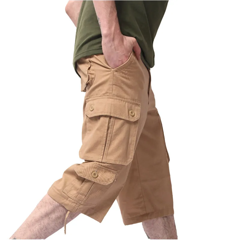 

2021 Spring Summer Men Cargo Shorts Cotton Relaxed Fit Multi-Pocket Male Denim Short Casual Pants Clothing Social Cargo Short