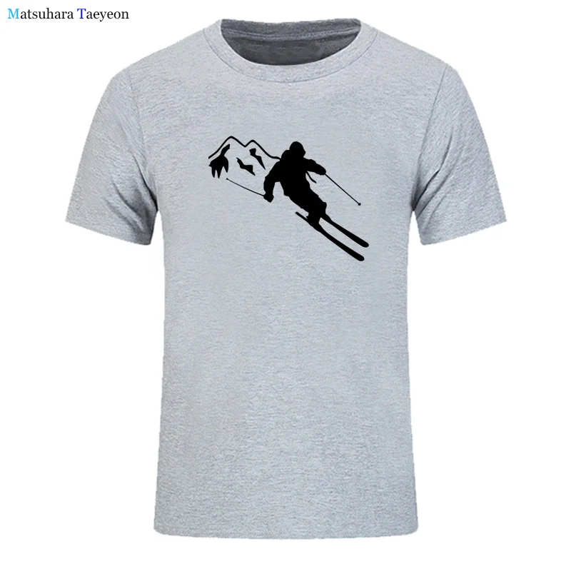 

Interesting Skiing Sports print t shirt for men Casual summer Cotton Short sleeve shirts for men streetwear oversized t shirt