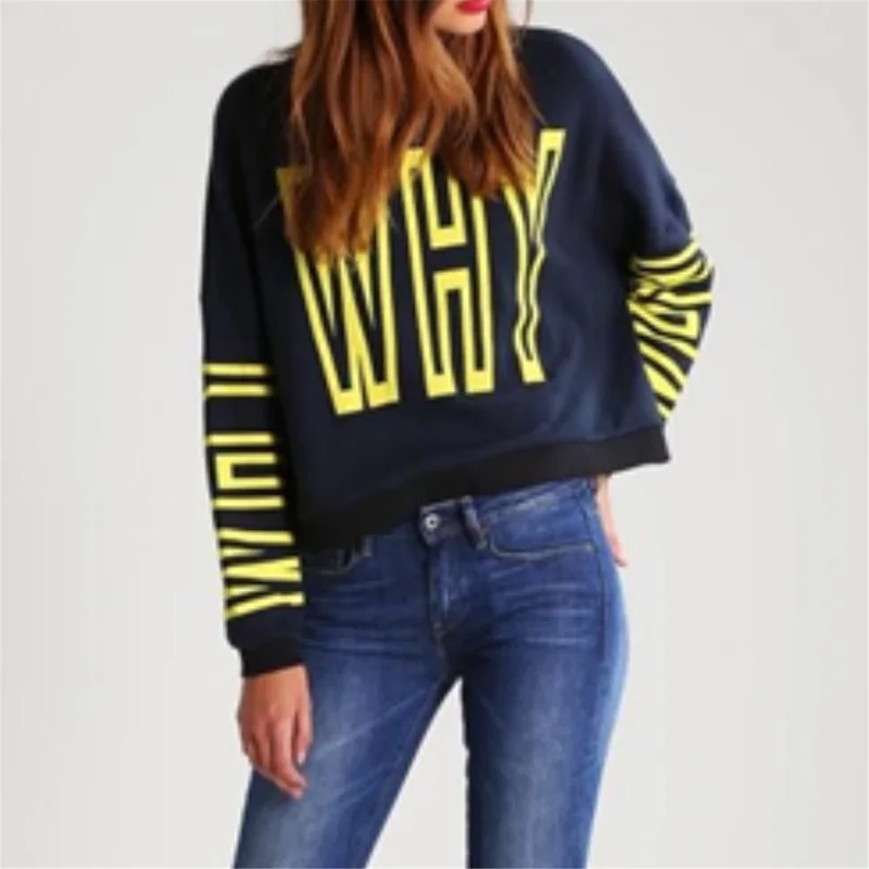 2019 Новая мода осень зима Crewneck Толстовка почему Письмо печати теплый флис длинный