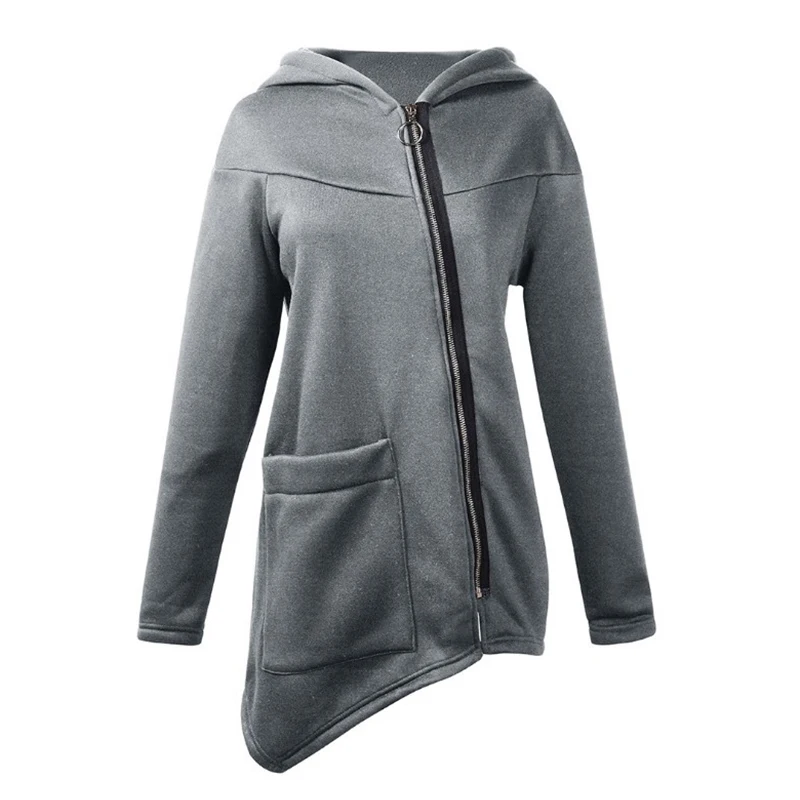 Женская куртка с капюшоном косая застежка-молния пальто 2019 большой карман