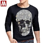 Футболка мужская с круглым вырезом, приталенная рубашка с черепом и стразы, мотоциклетный размера плюс, футболка в стиле панк-рок, лето