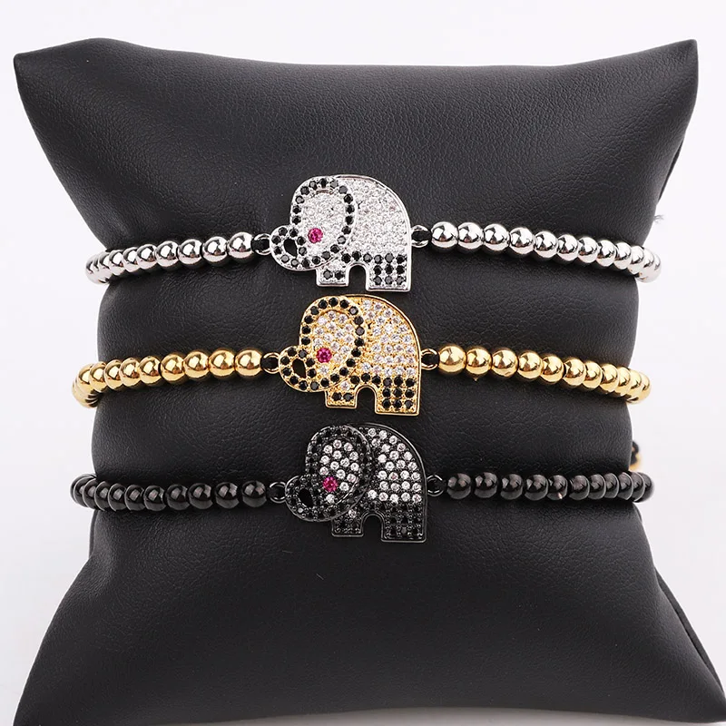 

Fashion Cute Design Elegant Micro Pave CZ Elephant Charm Stainless Steel Beads Friendship Bracelet Women Lady