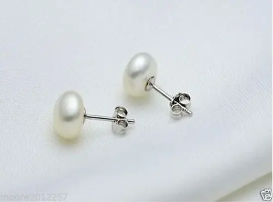 

8-9mm Genuine Cultured Freshwater White Pearl 925 sterling silver Stud Earring