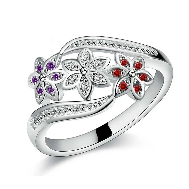 

Личность с тремя цветками дизайн прозрачный циркониевое 925 пробы Серебряные кольца для Для женщин ручной ювелирные Bague Femme anillos