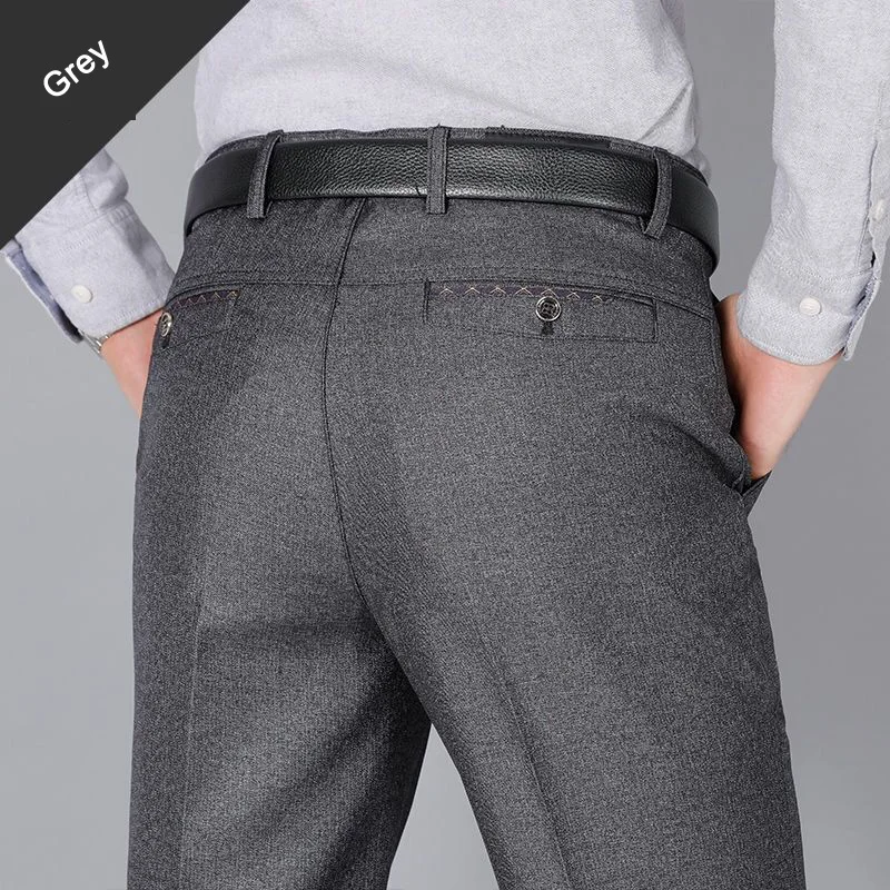 Grey-thicken Весна Осень Новые мужские деловые повседневные брюки модные однотонные нежные утепленные брюки Мужской брендовый костюм брюки черные синие серые брюки - Цвет: Grey-thicken