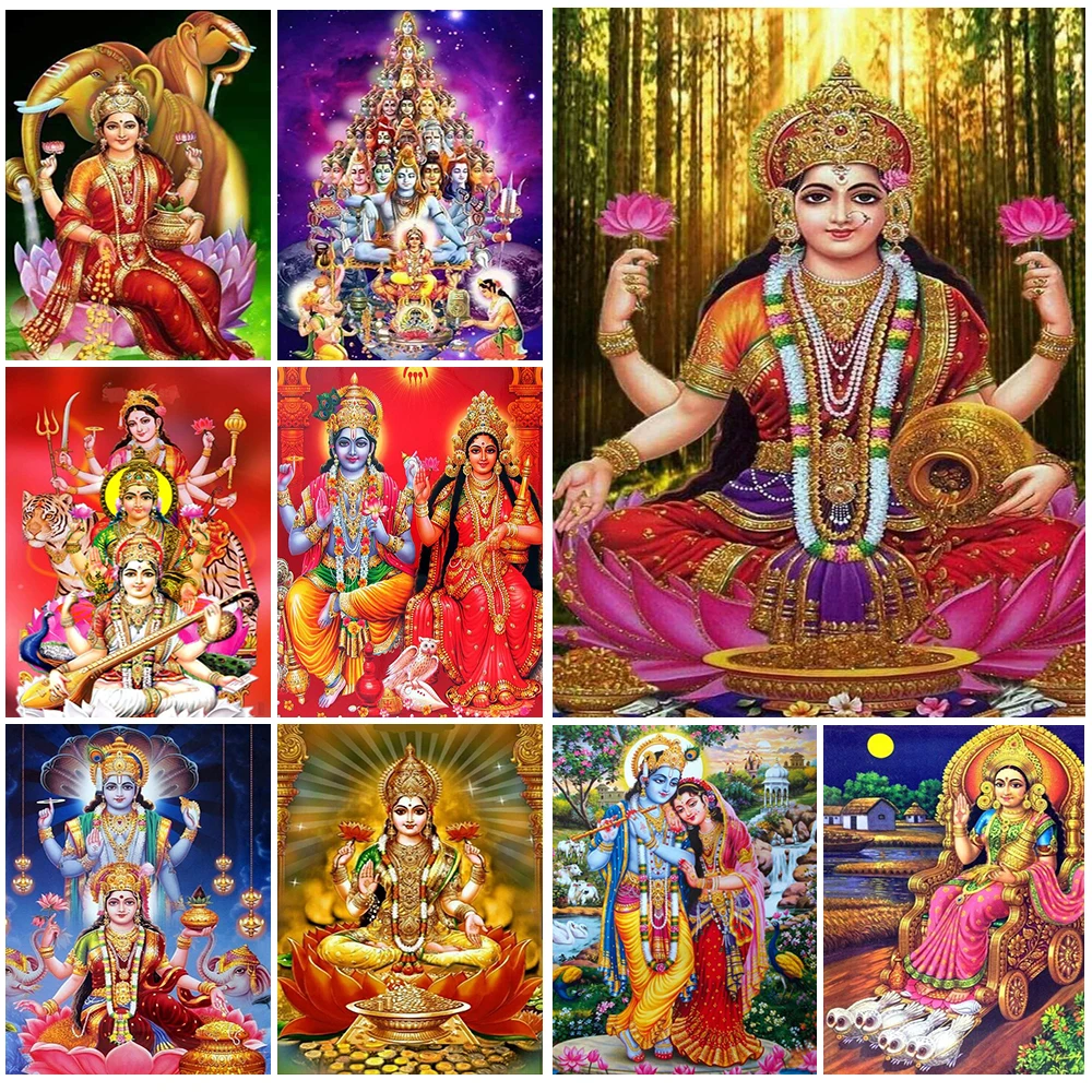 Hinduism Lakshmi индийская богиня богатства настенное искусство холст живопись плакаты