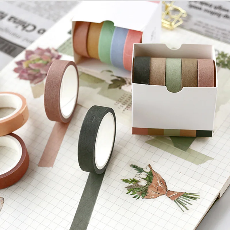 

5pcs/set 10mm*5m solid color decorative washi tape set DIY diary stationery kawaii scrapbooking tape stickers supplies
