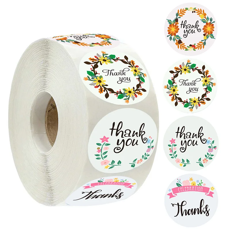 

500pcs/roll Thank You flower Stickers for Seal Labels 1 Inch Gift Packaging Sticker Birthday Party Offer Stationery Sticker H008
