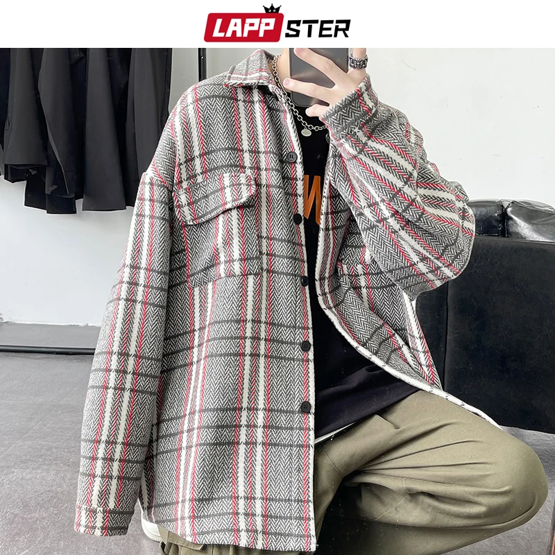 LAPPSTER мужской клетчатый зимний твидовый тренч 2022 мужские корейские харадзюку