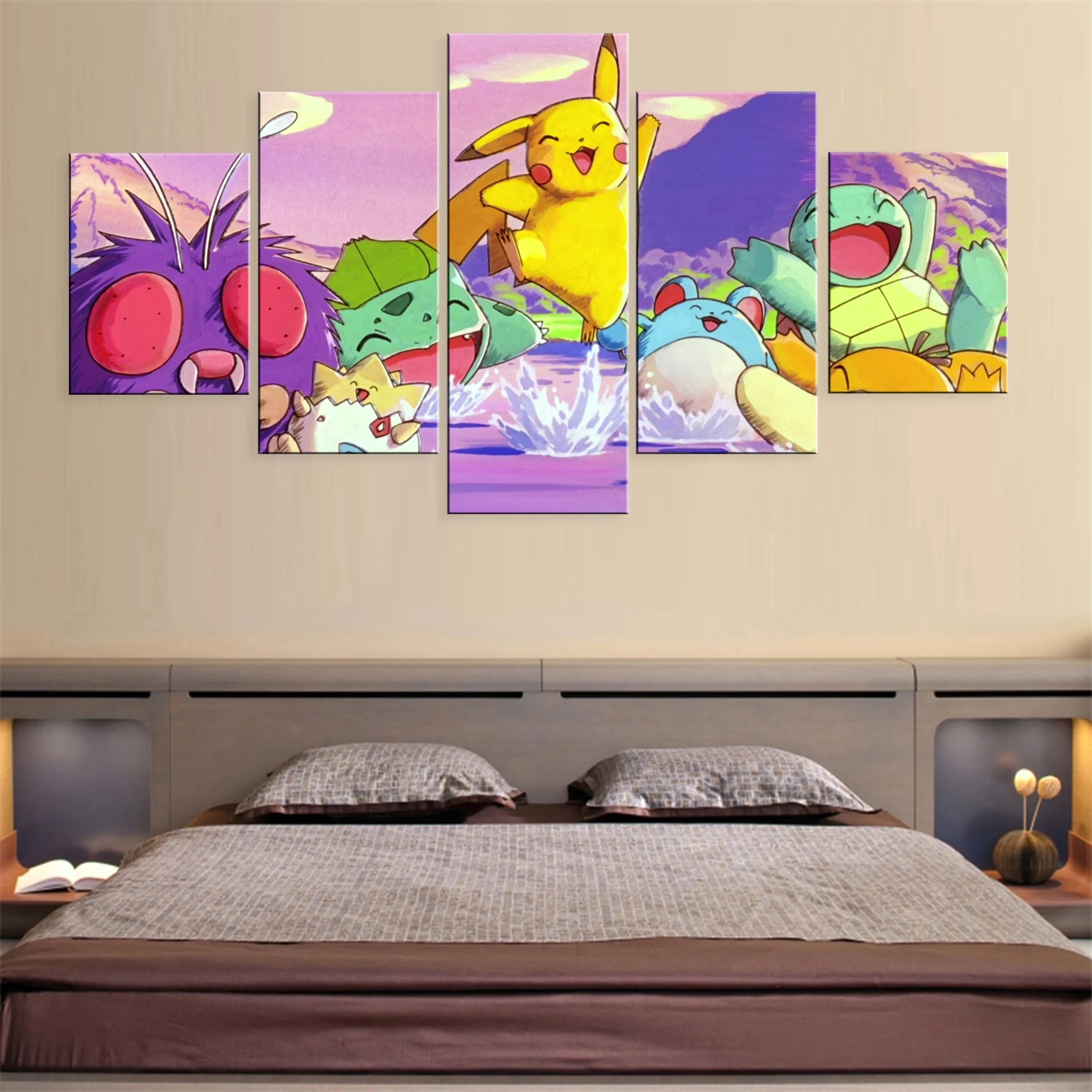 

Anime Pokemon 5 Pieces Nordic Canvas Painting Moderne Modular Poster Wall Art HD Printed Pictures Living Room Home Decor Frame