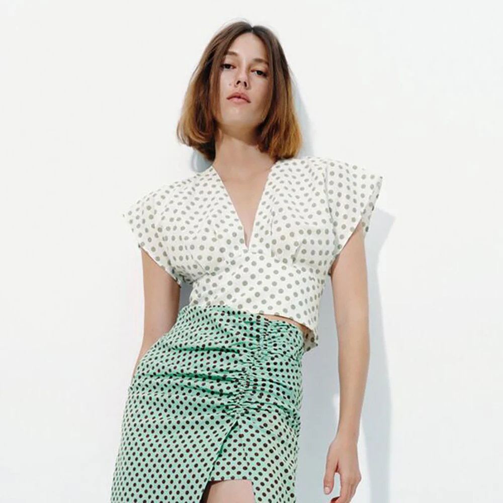 

Летнее женское платье Unizera 2021 экзотическое, милое и универсальное. Топ в горошек с V-образным вырезом и бантом 08235307069