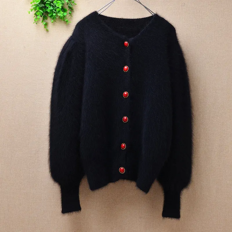 Body55cm chest100cm Женская зимняя короткая стильная куртка из свободные черные волосатые норковые кашемировые кардиганы Длинные рукава-фонарики из ангоры, меховая куртка, пальто, свитер - Color: Body55cm chest100cm