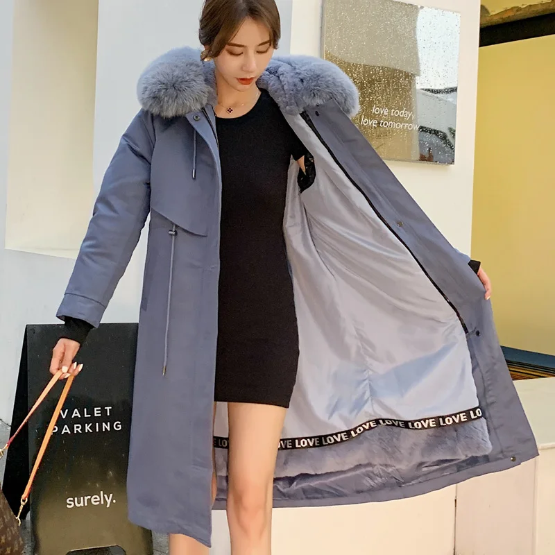 2020 New Winter Woman Parkas Real Fur Jackets with Fox Fur Collar Hood Coat Detachable Rex Rabbit Fur Liner Streetwear Women