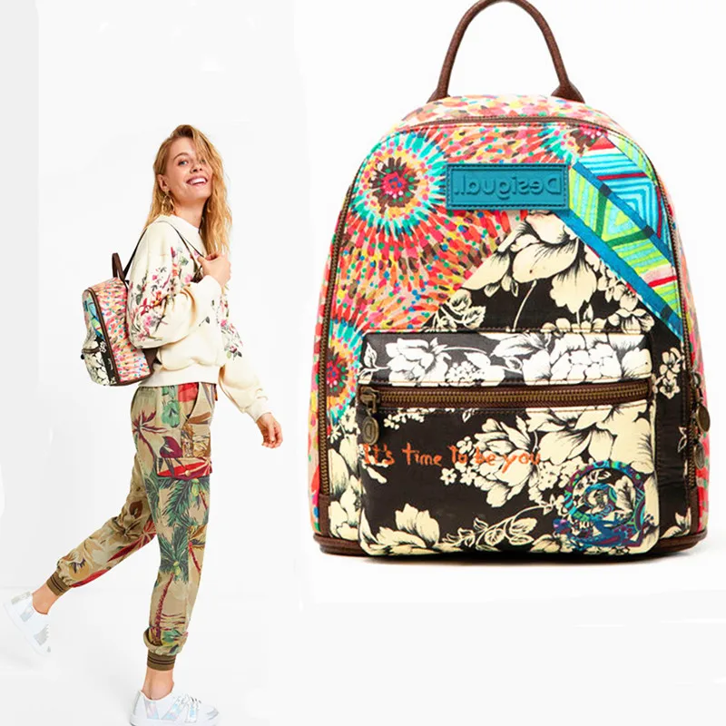 Новинка 2021 женские рюкзаки desigual в Испании модные повседневные стиле пэчворк с