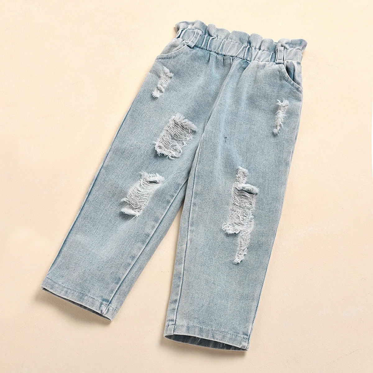 

INS Hot Kids Girl Clothes Set Cotton White Shirt+Vintage Hole Denim Pant 2pcs Suit Spring Children Outfits Toddler Clothing