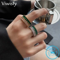 viwisfy double layer green white crystal splicing cuff adjustable real 925 sterling silver ring for woman vw21444
