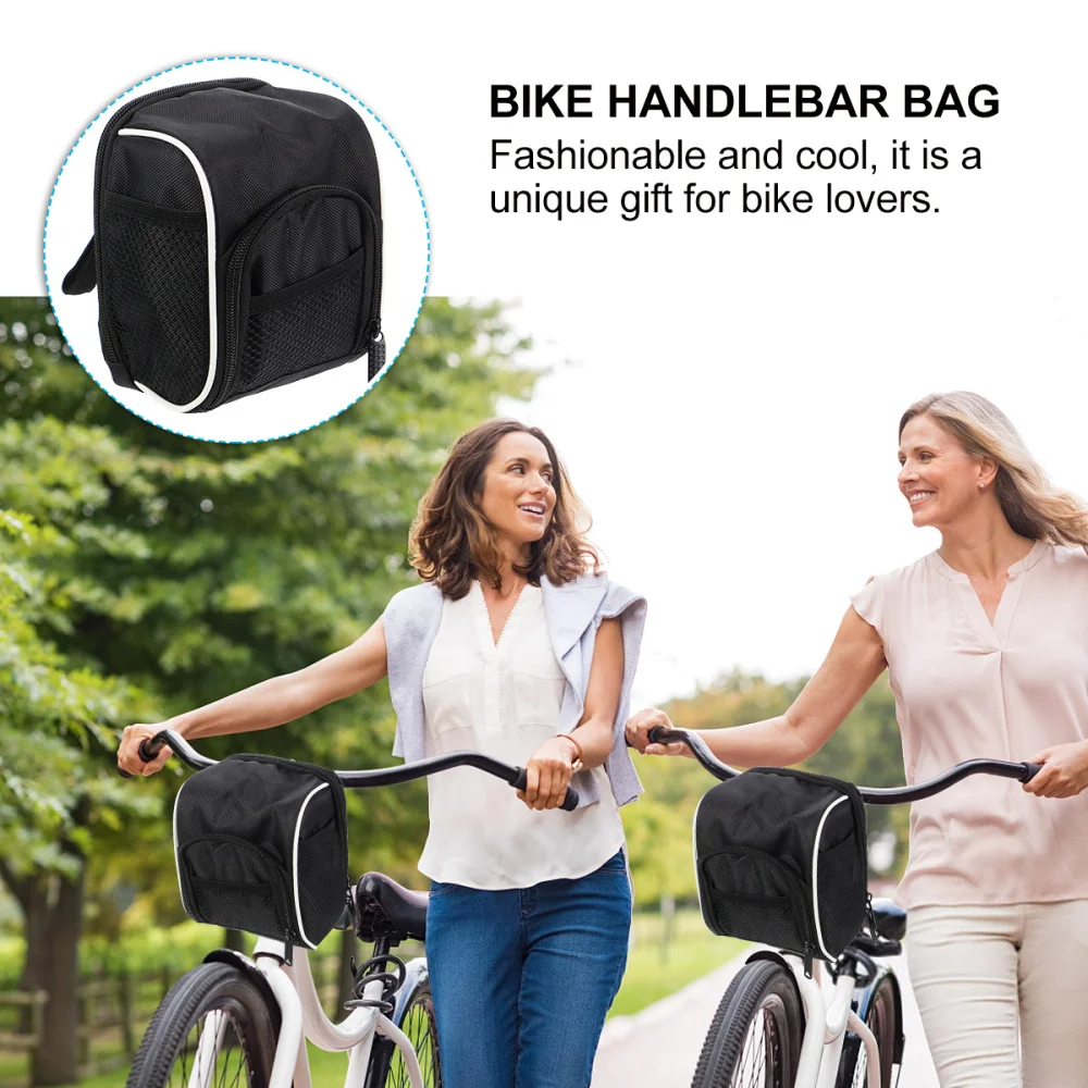 

2Pcs Bike Front Bag Folding Bike Bag Professional Cycling Accessories (Black)