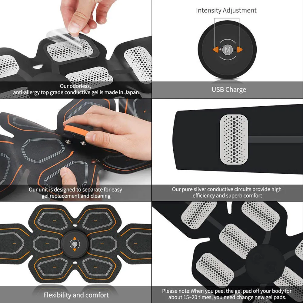 Электростимуляция живота стимулятор мышц АБС тонер для тренажер с USB зарядкой