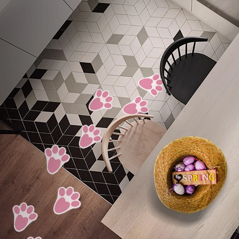 

6 Pcs Cute Easter Creative Rabbit Bunny Footprint Sticker Happy Easter Holiday Decoration Floor Sticker Wall Sticker Hot Sold
