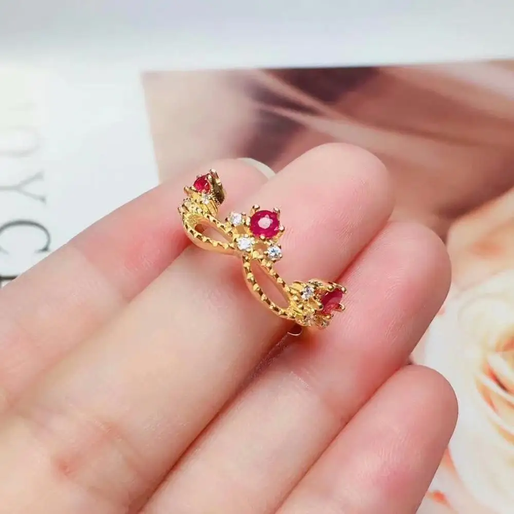 

shilovem 925 sterling silver real Natural ruby Rings fine Jewelry wedding new trendy anniversary open 3*3mm mj0303889agh