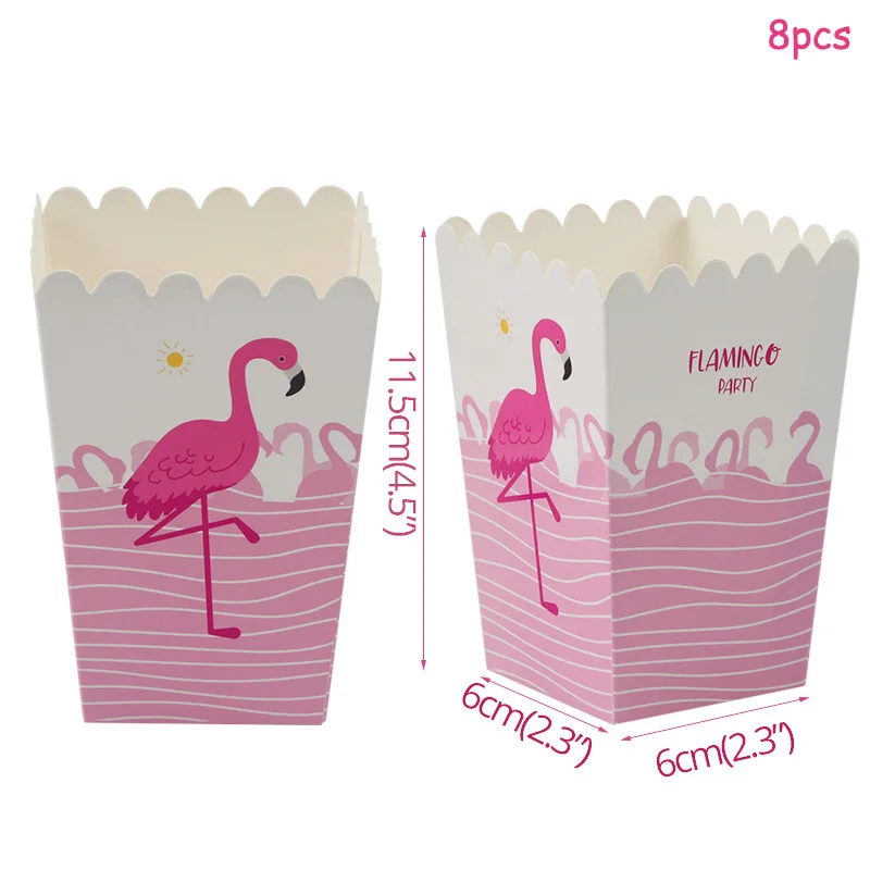 8pcs Popcorn Boxes Летние вечерние Фламинго комплект Фламинго тема бумажная тарелка салфетки под чашки День Рождения украшения для детской вечеринки - Цвет: 8pcs Popcorn Boxes
