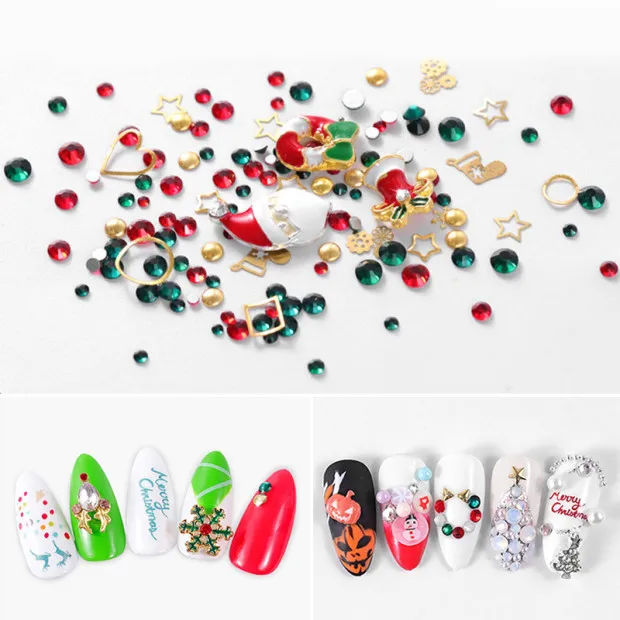 3D Рождественские украшения для дизайна ногтей разноцветные Стразы красного