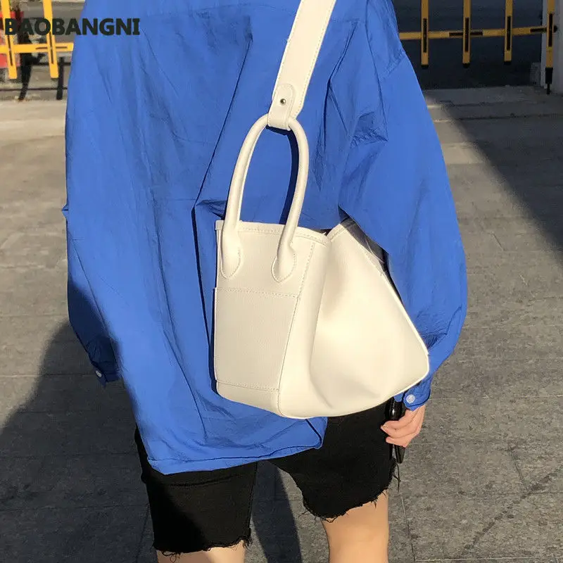 

New Fashion Women Bucket Bag Soft PU Leather Ladies Single Shoulder Underarm Bags Simple Design Female Large Capacity Handbags