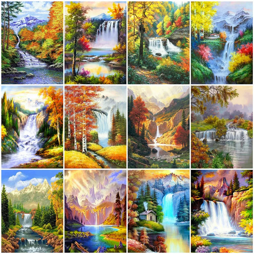 

HUACAN Picture By Numbers Waterfall Landscape On Canvas Acrylic Unique Gift Paint By Numbers Mountain Children's Room Decor