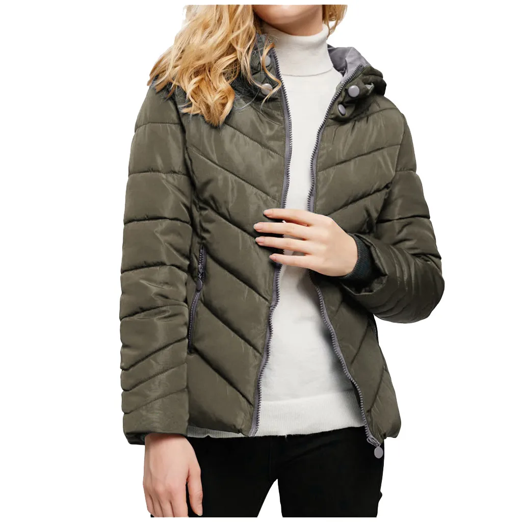 Army Green Зимняя женская куртка, большие размеры, женские парки, утепленная верхняя одежда, одноцветные пальто с капюшоном, короткие женские тонкие базовые Топы с хлопковой подкладкой# J30 - Цвет: Army Green