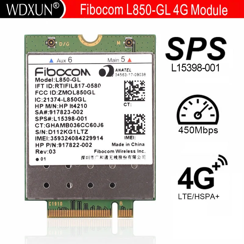 Módulo Móvel L850-gl Lt4210 Fibocom Card sem Fio 300001 Segunda Guerra Mundial 4g Lte Neu para hp 917823 840 g5 430 g5 440 g5 450 g4 640 g3