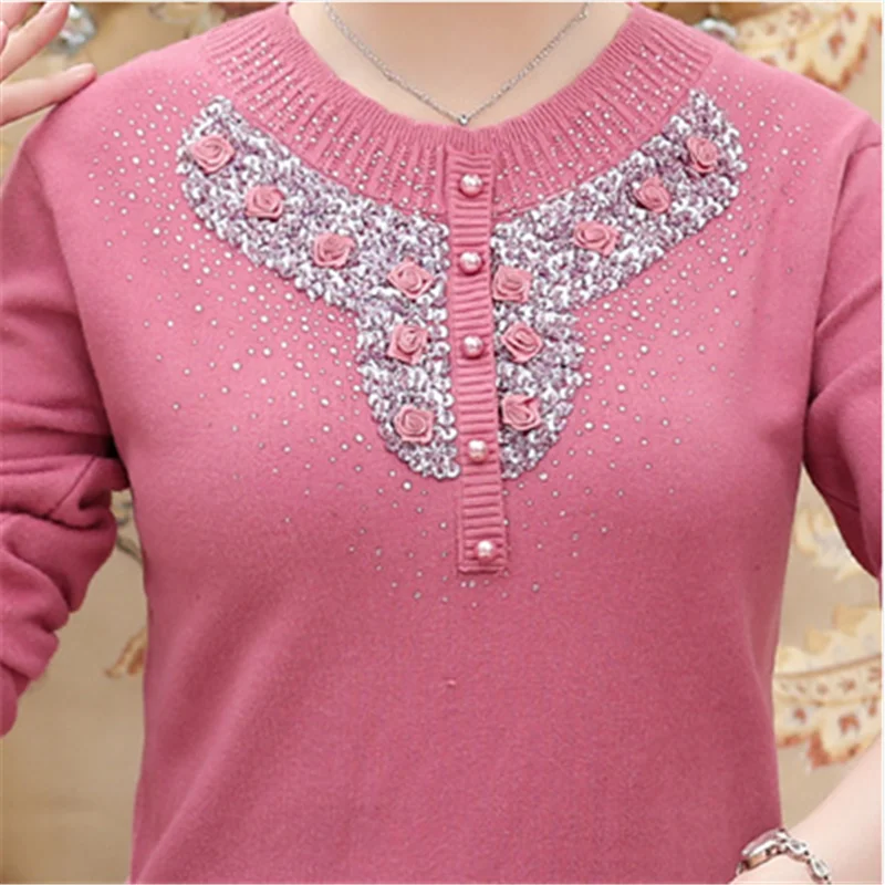 Pull perle пуловеры жемчужный свитер с цветами женская трикотажная рубашка бусинами