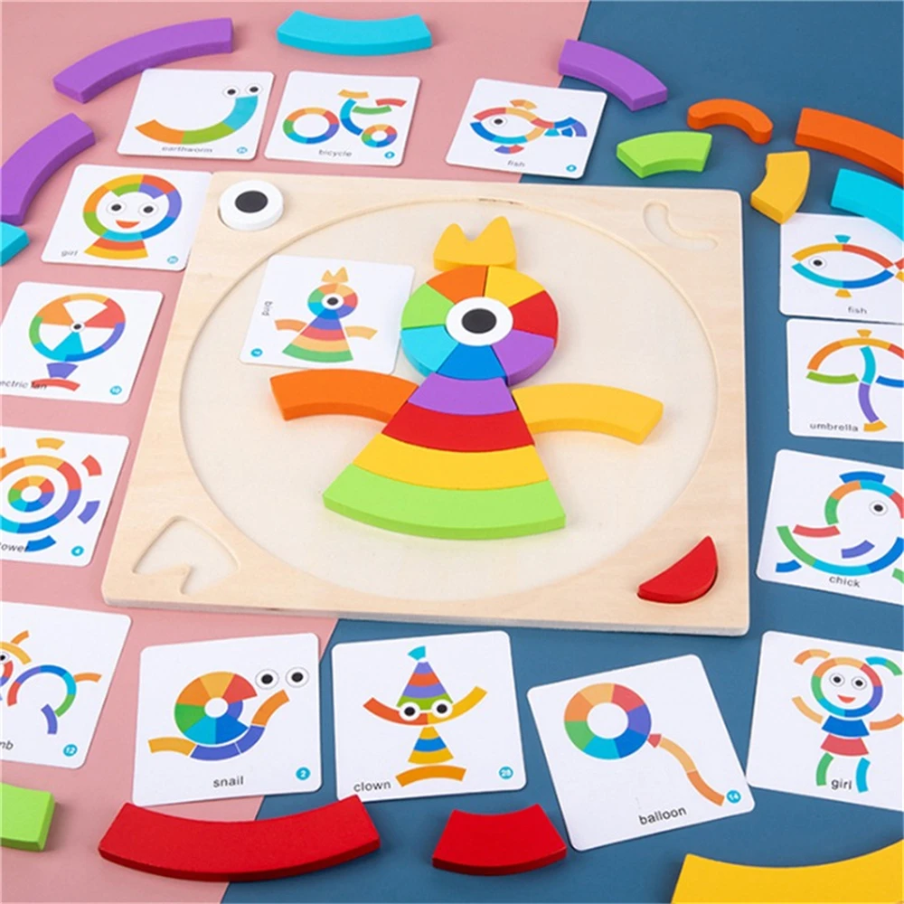 

Kids DIY Jigsaw Puzzle Rainbow Sensory Wooden Toys Children Tangram Puzzle Montessori Education Imagination Shape Matching Games