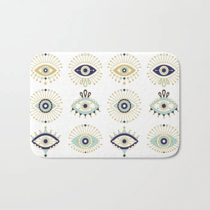 

Evil Eye on White Bath Mat Flannel Absorbent Non Slip Amulet Talisman Doormat Entrance Door Bath Room Mats