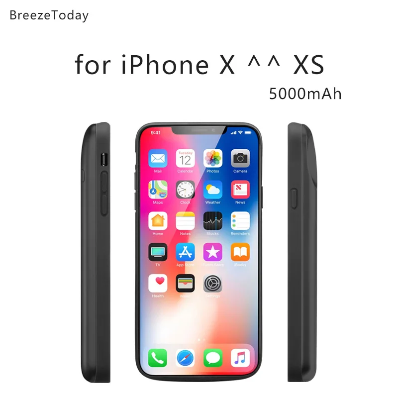 5000 мАч чехол для батареи iPhone X XS зарядное устройство зарядки Внешний Аккумулятор