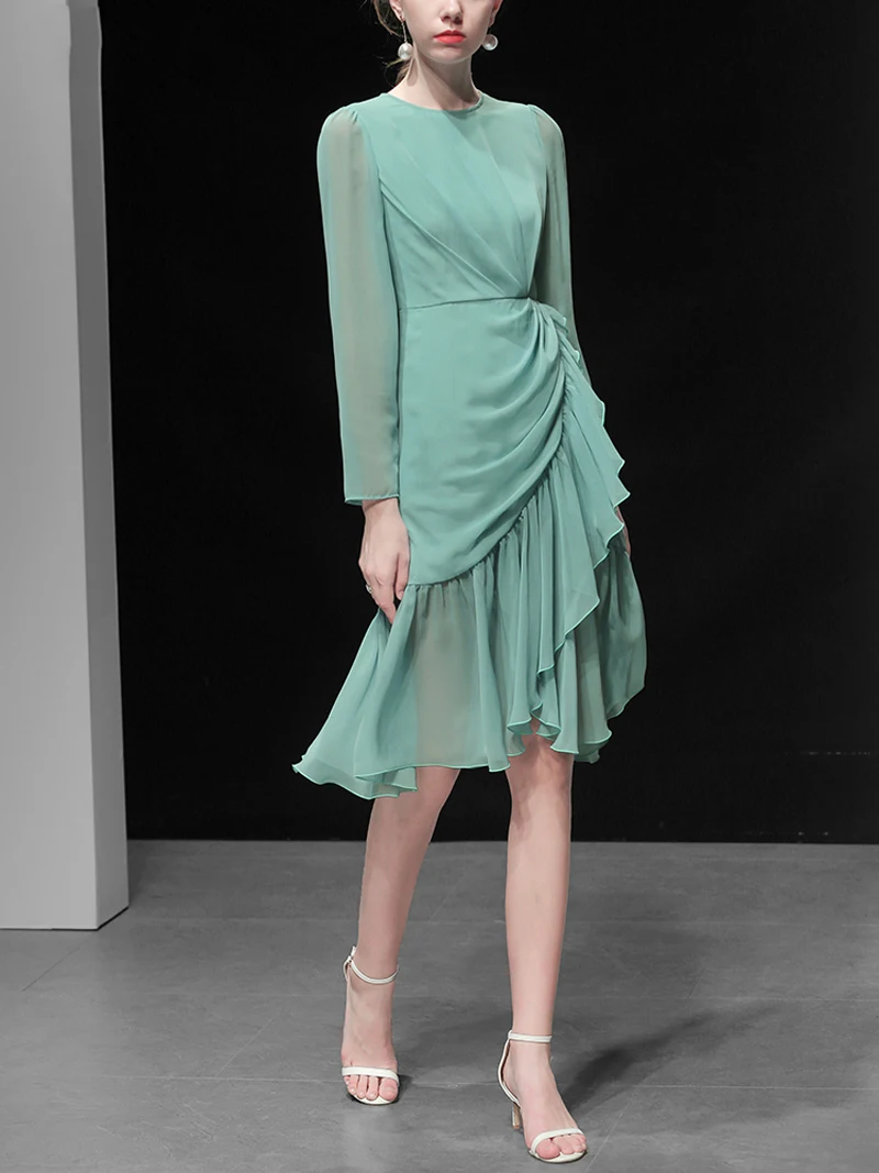 Элегантные модные женские платья с круглым вырезом и длинным рукавом посмотрите