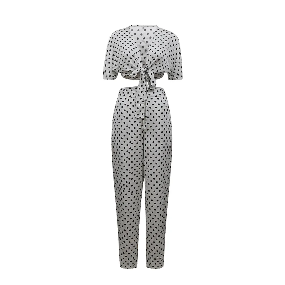 

Polka Dot Print V-neck Top and Pants Sets 2020 Summer Women Fashion Sexy Casual Crop Top Female Club Party