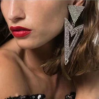 ins rhinestone geometric 2 triangles long big drop dangle earrings for women crystal pendant statement earrings wedding jewelry