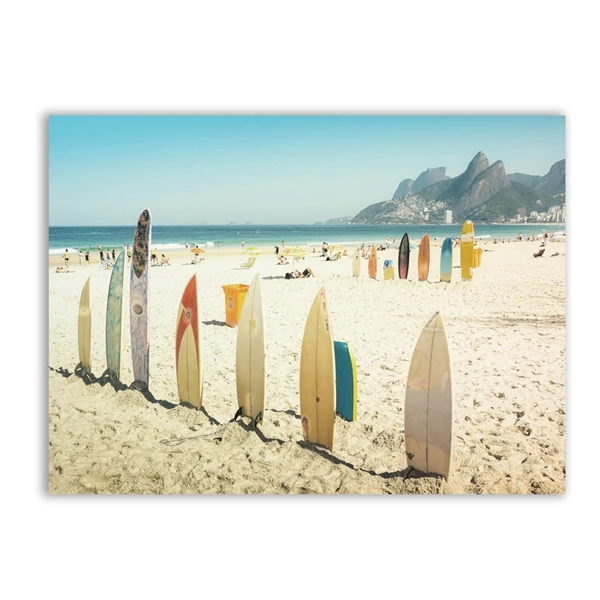 

Brazil Rio De Janeiro City Map Art Print Poster Wall Decor , Surfboards On Sandy Beach Canvas Painting Tropical obrazy plakat