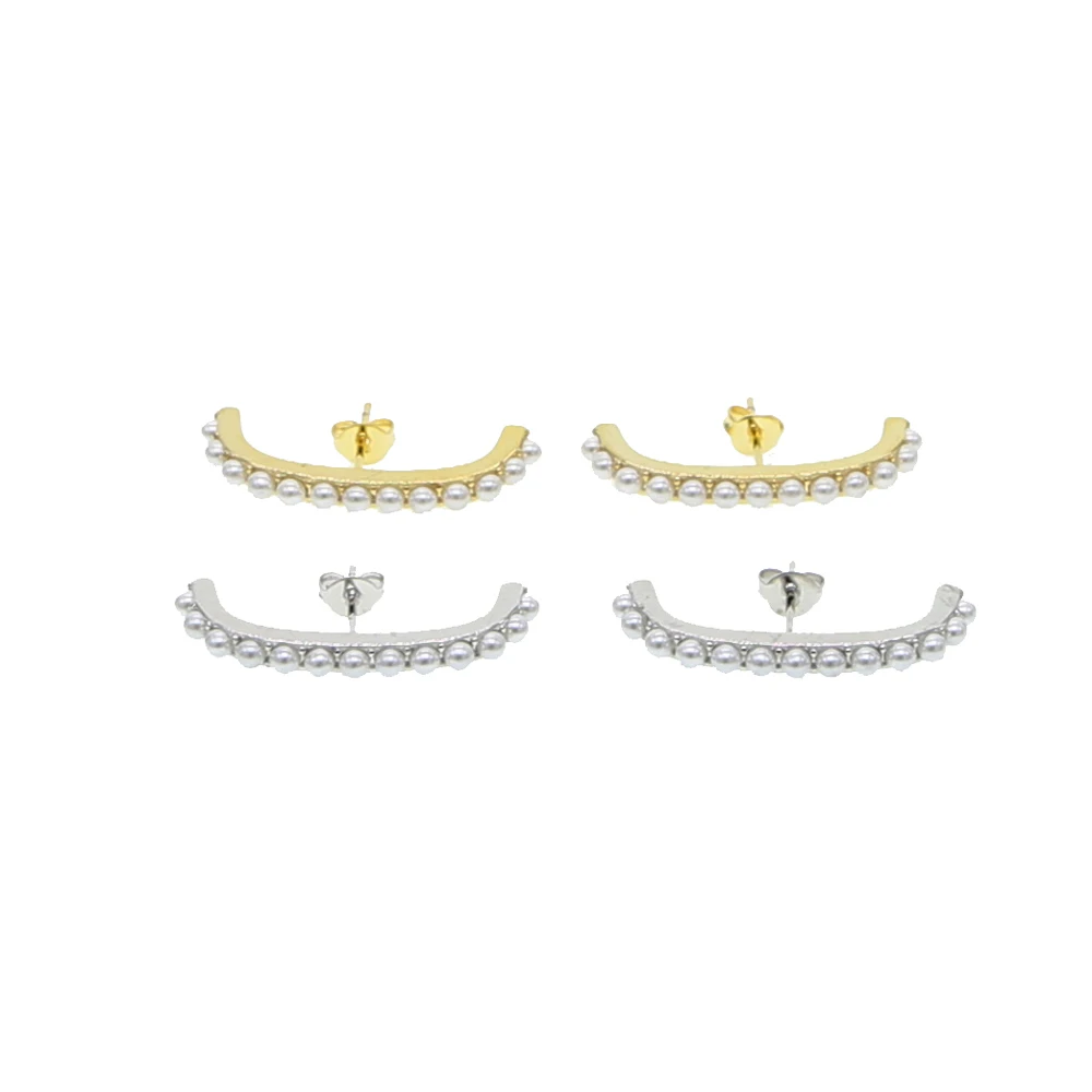 

Long moon shape earring with cz pearl paved 925 sterling silver wedding stud earring wholesale new trendy women lady Jewelry