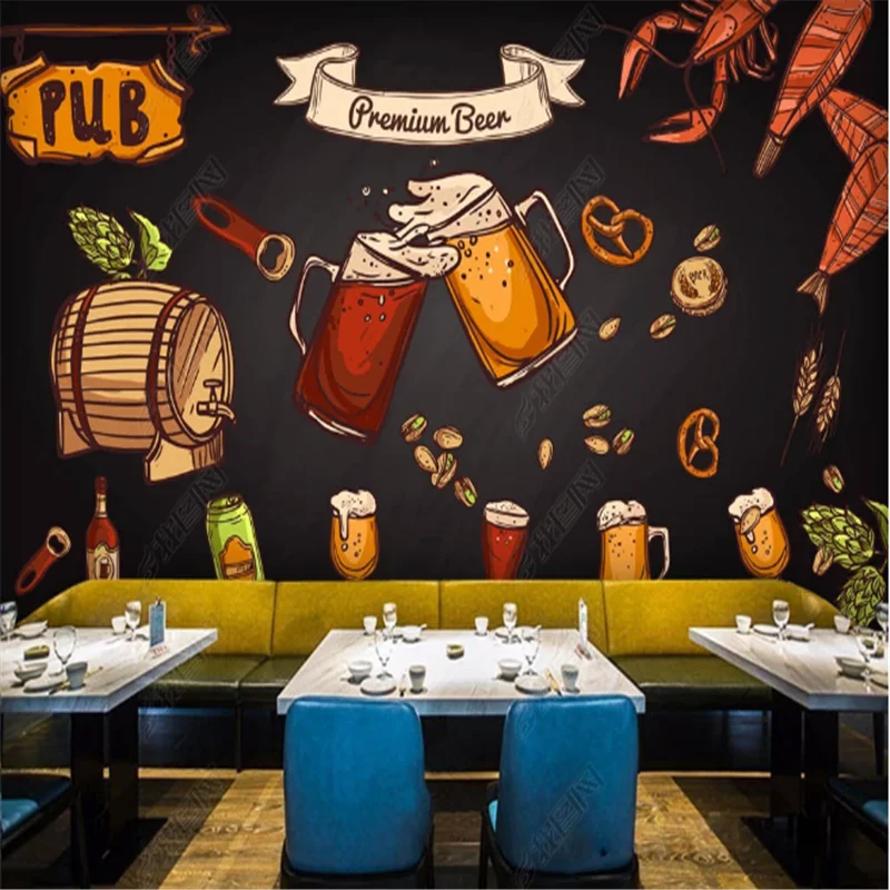 Американская черная доска ручной работы Роспись пиво барные обои промышленный