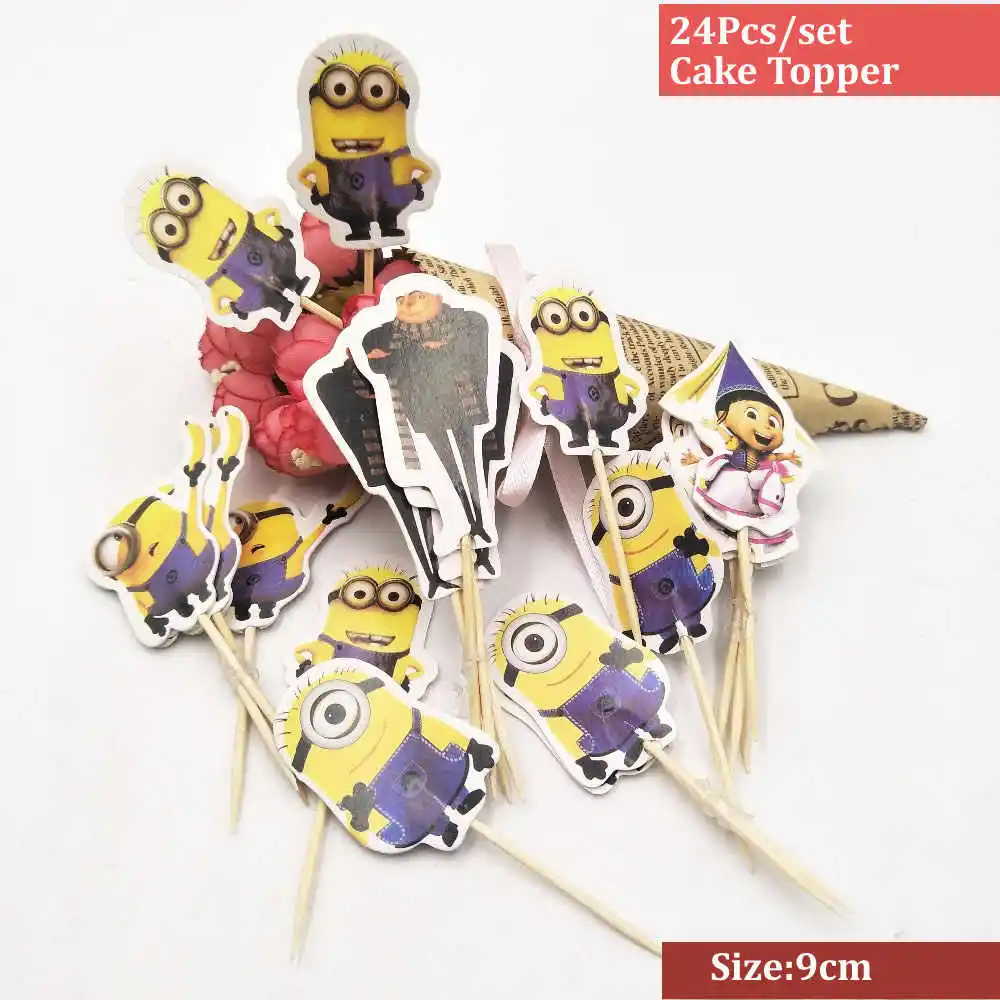 24pc Cake Topper Миньоны, маска для глаз для детей, милые вечерние очки для маленьких желтых людей, детские игрушки, аксессуары - Цвет: 24pc Cake Topper