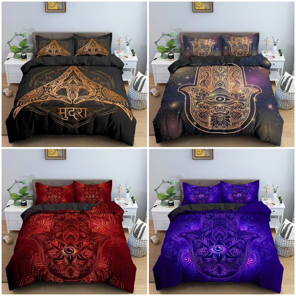 

Hamsa Hand Bedding Set Bohmian Style Duvet Cover Hand of Fatima Pattern Comforter/Quilt Cover Home Textile With Pillowcase