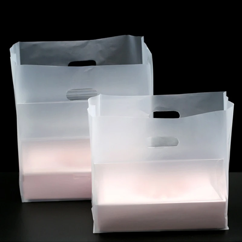 

50pcs Transparent Frosted Plastic Bag With Handle Large Food Packaging Bag Birthday Party Cake Wrapping Bags