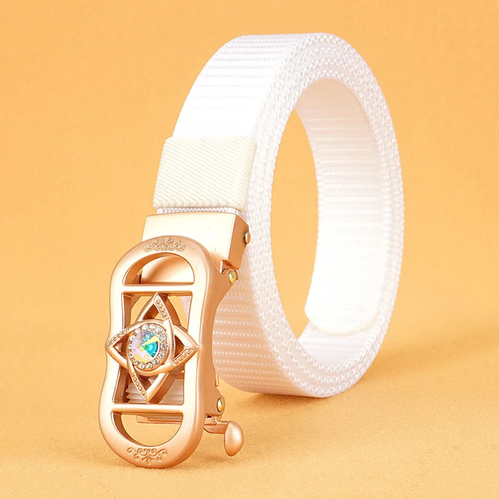 CANTIK Unique Design Crystal Diamond Decorative Automatic Buckle Quality Ladies Nylon & Canvas Belts Accessories Women CBCA296