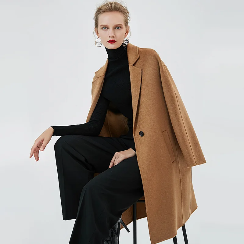 

women's winter coats coffee Double-sided wool cashmere outwear 2019 autumn plus size ladies fashion overcoats long free ship