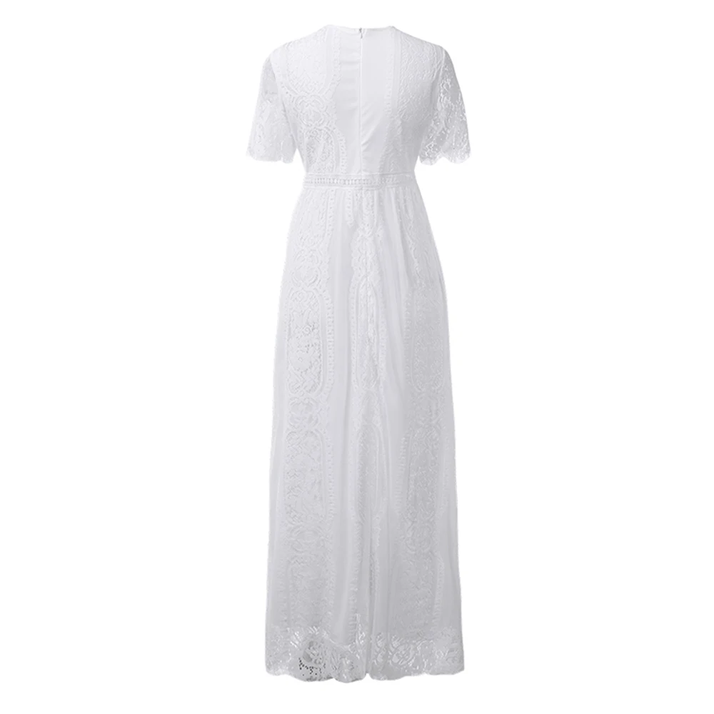 Женское длинное вечернее платье А-силуэта с V-образным вырезом и коротким рукавом