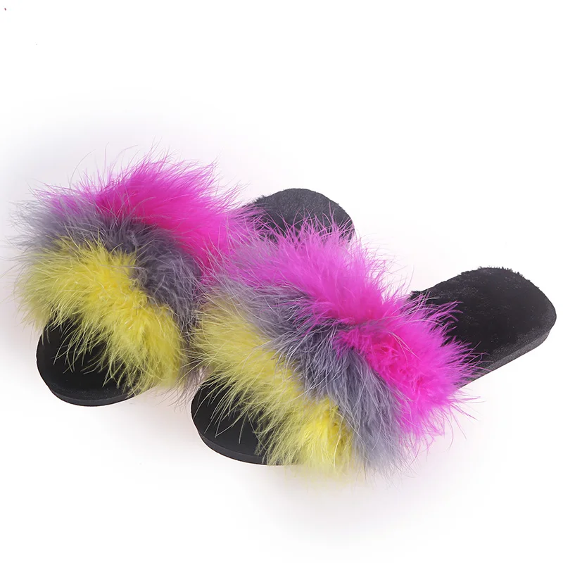 

Hot Summer Women Fox Fur Slippers Real Fur Slides Female Indoor Flip Flops Casual Raccon Fur Sandals Furry Fluffy Plush Shoes