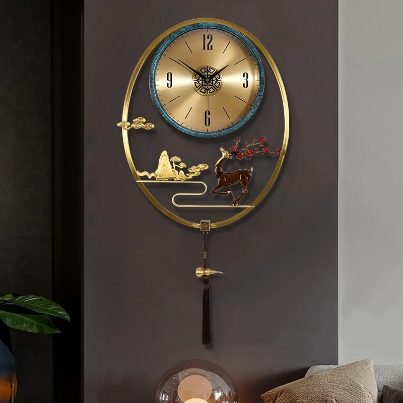 

Mediterranean Brass Wall Clock Mute Handmade Nordic Iron Metal Clock Deer Round Clocks Luxury Design Antique Home Decor Horloges