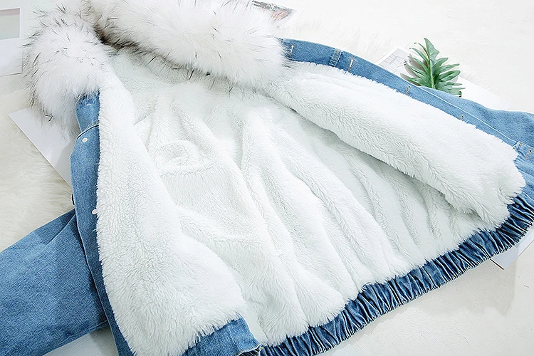 Новинка зимы джинсовая одежда Chaqueta короткая куртка с большим меховым воротником, пальто с искусственным мехом JN902